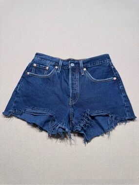 Levi's 501 Dark Blue Frayed Denim Cutoff Shorts
